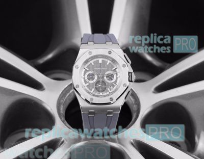 Best Quality Copy Audemars Piguet Royal Oak Offshore Silver Bezel Grey Rubber Strap Watch